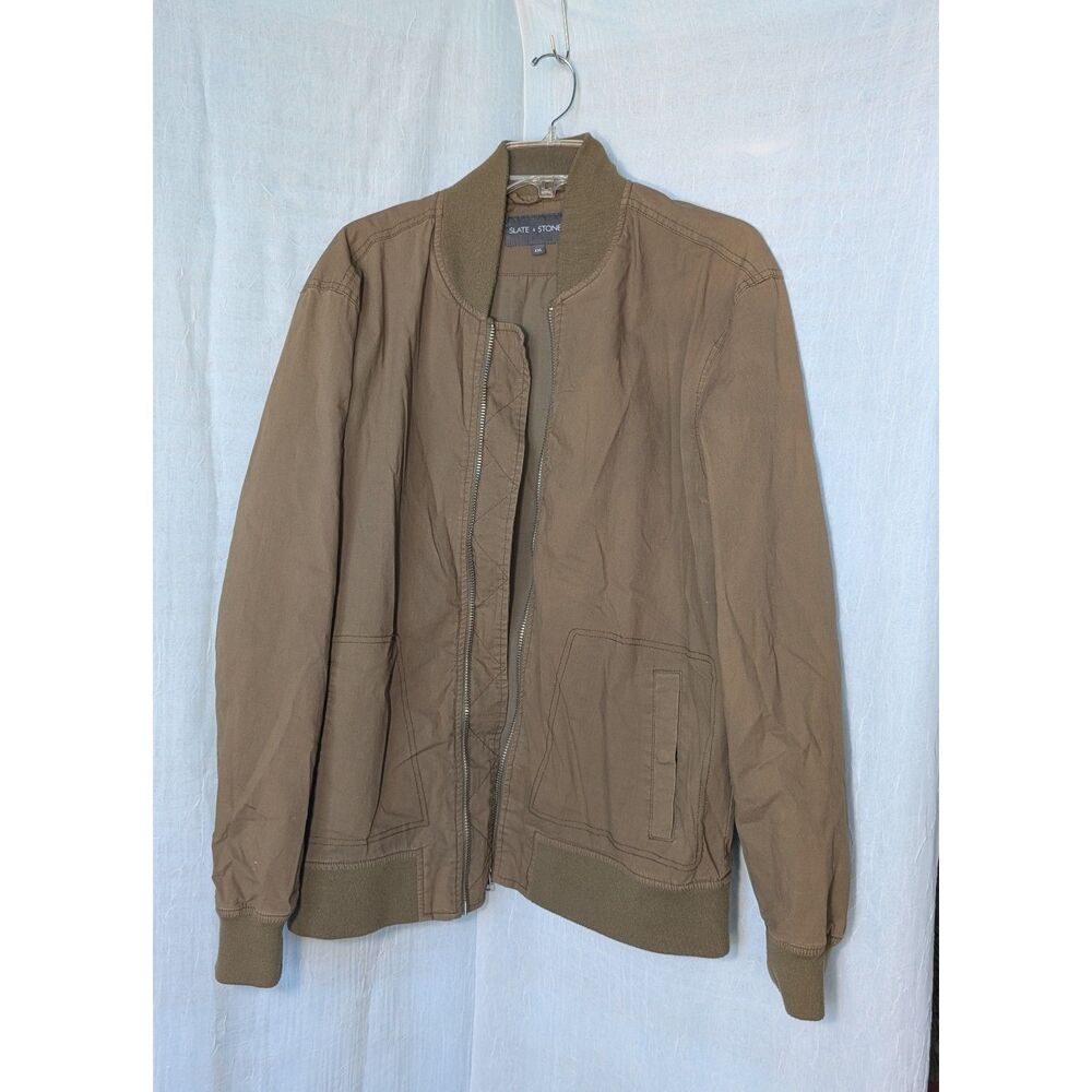 SLATE & STONE Men’s Canvas Bomber Jacket XXL Brown Olive Earthy Gorpcore Utility